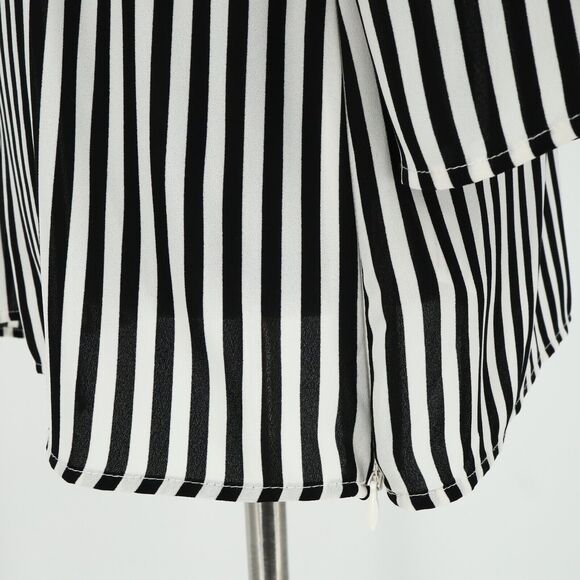 Talbots Top Small Womens Black White Stripe Blouse Side Zip Faux Wrap Pullover - Picture 11 of 13